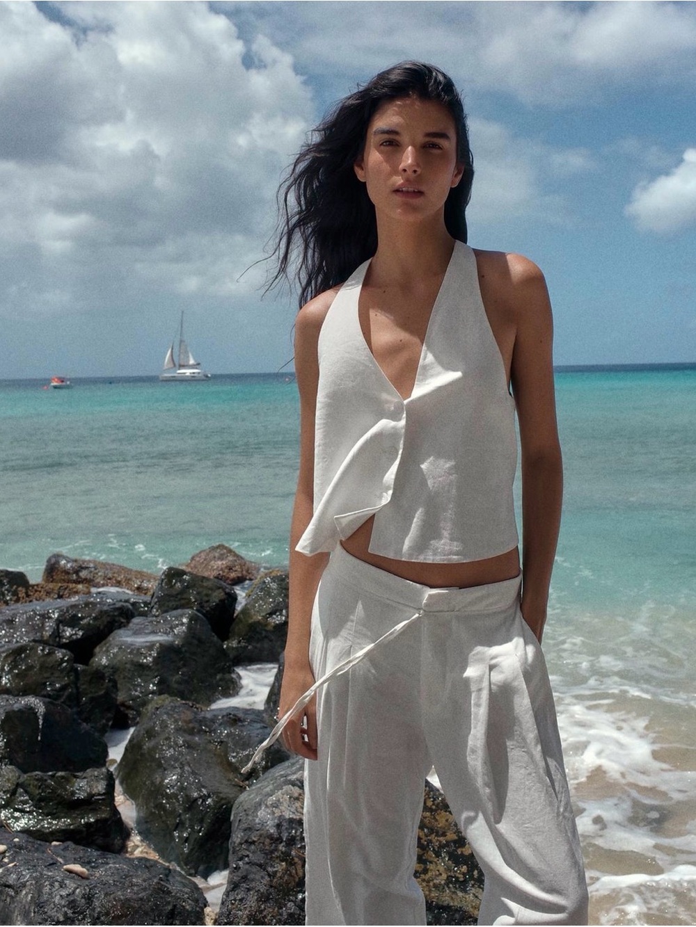 Zara Cream Halter neck vest top.